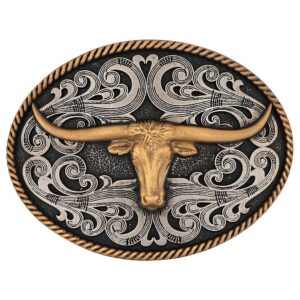 Fivela Importada Attitude Buckles Long Horn Envelhecida